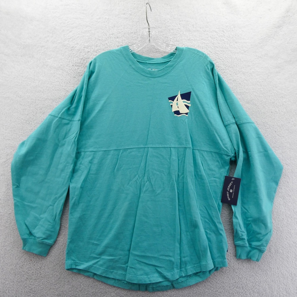 Spirit Jersey Shirt‎ Womens Medium Morro Bay California Teal Long Sleeve Cotton